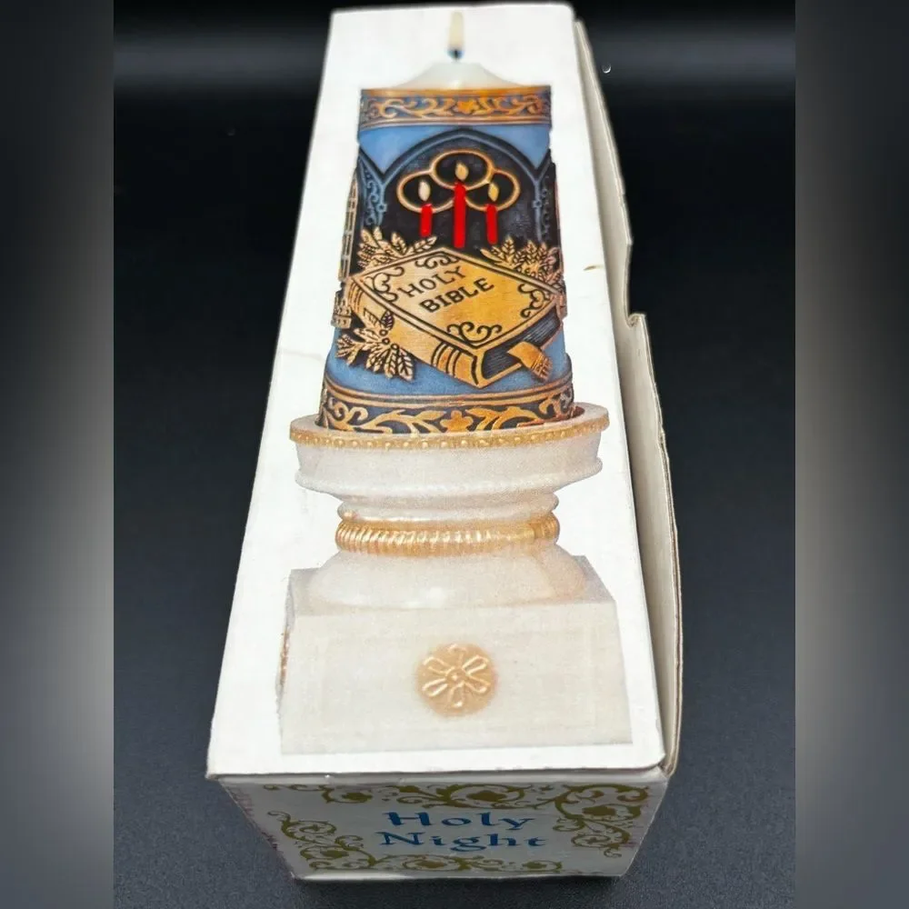 Holy Night Candle & Holder  Holy Bible Christmas 1978 New Old Stock Hong Kong